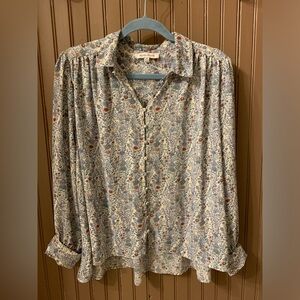 Rose & Olive Blue and Cream Floral Blouse